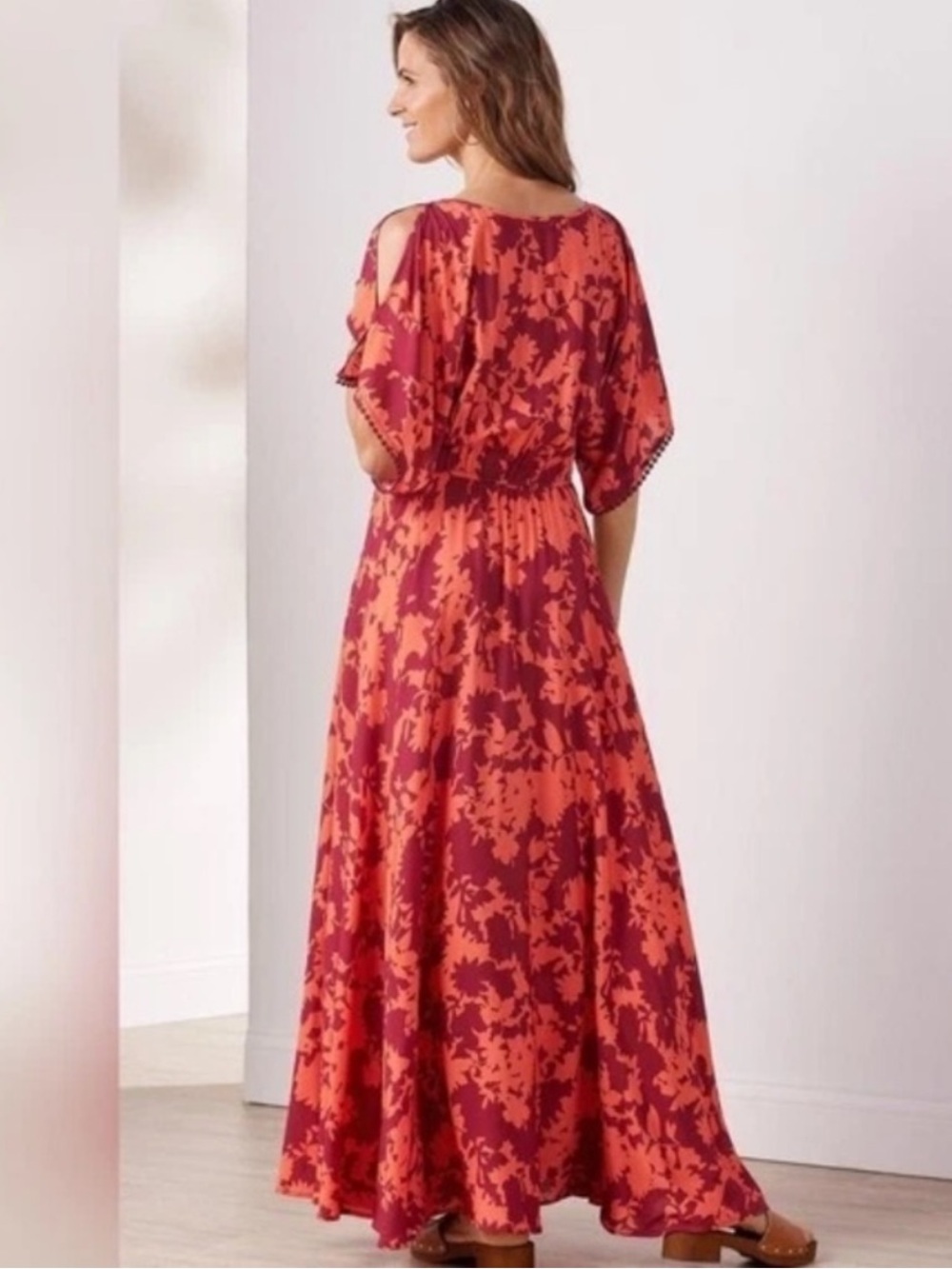 SOFT SURROUNDINGS Marcella maxi dress - SIZE L Orange Red Floral